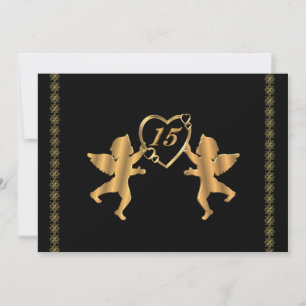 Invitation Cupides Quinceanera pour 15e anniversaire en noir