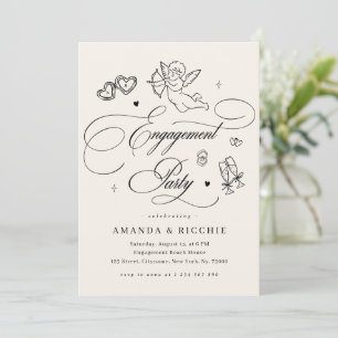 Invitation Cupidon Chérubin Dessiné à la Main Mariage Fiançai