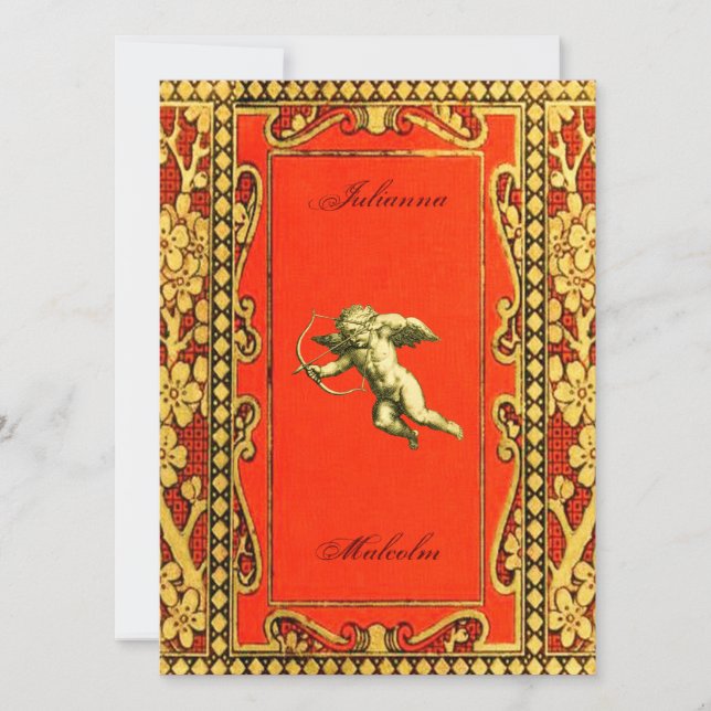 Invitation Cupidon de carmin et d'or (Devant)