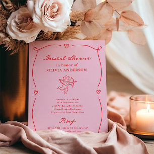 Invitation Cupidon Fantaisiste Fête de Mariage Rose et Roug