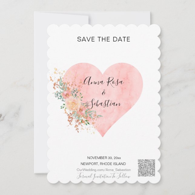 Invitation *~* Cur Floral AR6 MARIAGE ENREGISTRER LA DATE QR (Devant)