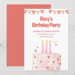 Invitation Cur rose gâteau d'anniversaire