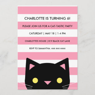 Invitation Curieux chat noir  Grèves  Anniversaire