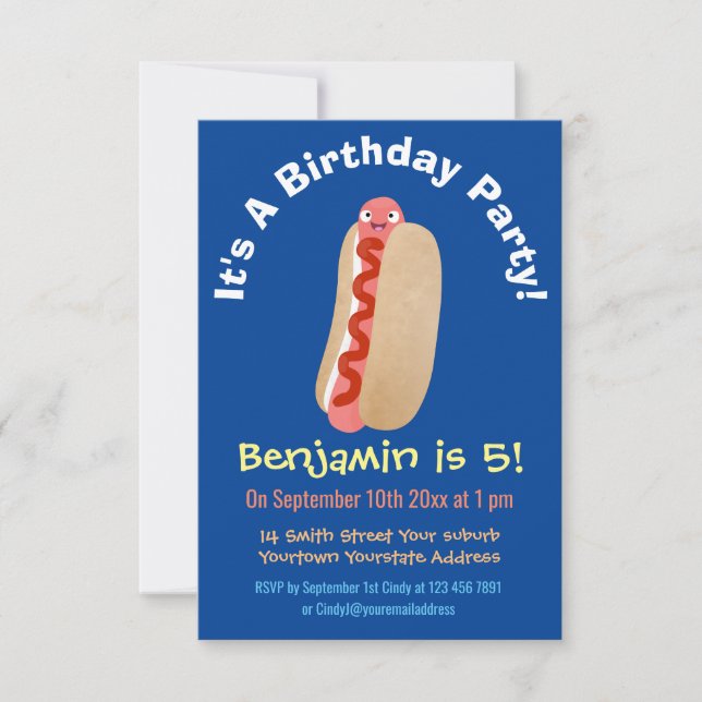 Invitation Curieux hot dog Weiner dessin animé (Devant)
