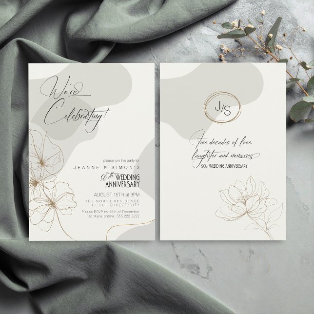 Invitation Cursive Floral 50e Anniversaire Neutres ID1168 (Créateur téléchargé)