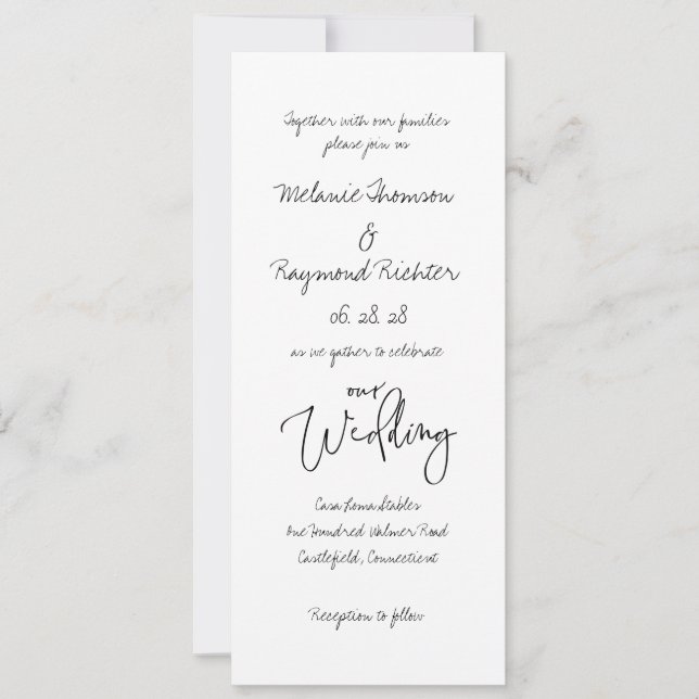 Invitation Cursive manuscrite 2 Notre Mariage 4 X 9 Pouce Lon (Devant)