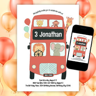 Invitation Custom 3Birthday Wild and Three Safari Bus Boho
