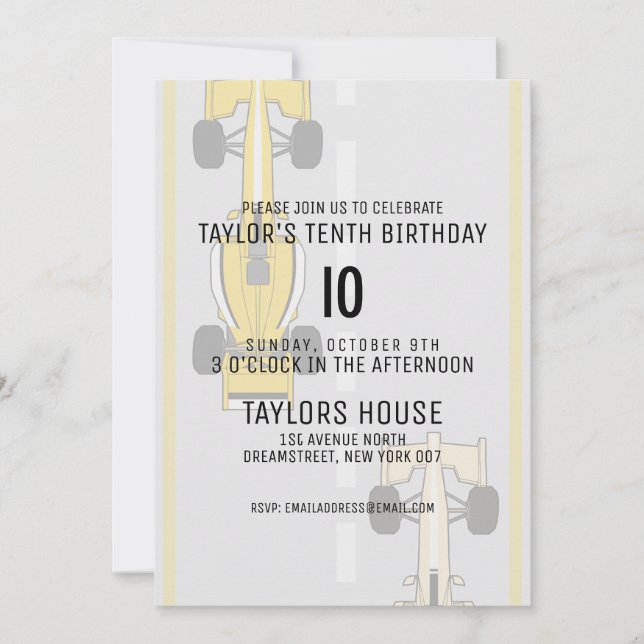 Invitation Custom Age Course Voiture Piste Sports Anniversair (Devant)
