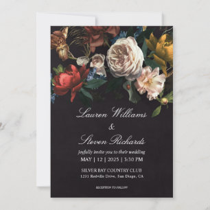 Invitation Custom Black White Red Roses Hollandais Bouquet ma
