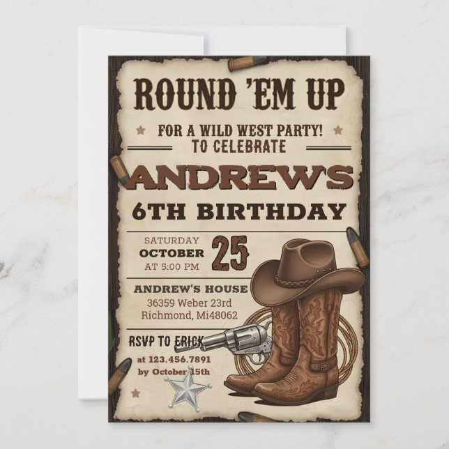 Invitation Custom Cowboy Hat and Lasso Western Birthday party (Devant)