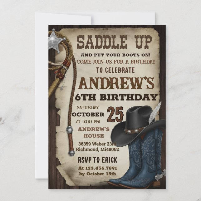 Invitation Custom Cowboy Hat and Lasso Wild West Birthday (Devant)