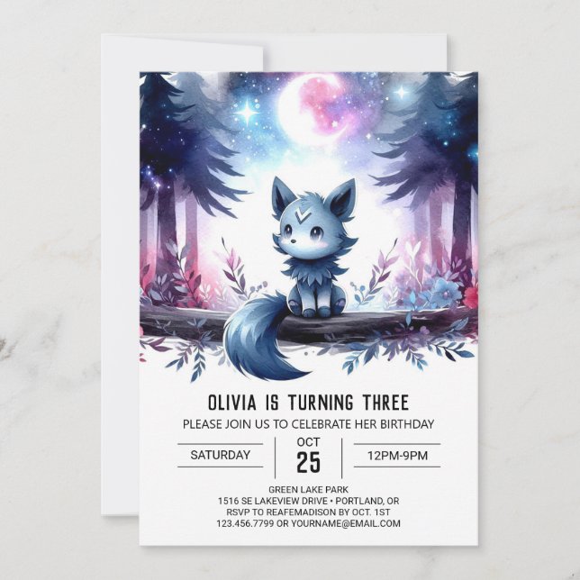 Invitation Custom Fantasy Wolf Birthday (Devant)