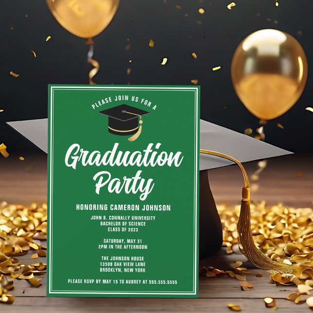 Invitation Custom Green White Modern 2025 Graduation Party (Créateur téléchargé)