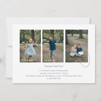 Invitation Custom Kids Photo Collage Double Birthday Party