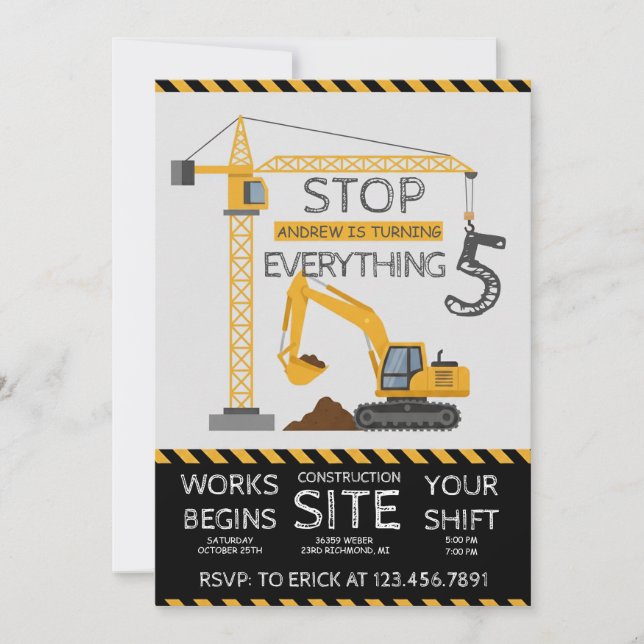 Invitation Custom Modern Dump Truck birthday party (Devant)