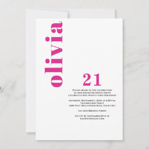 Invitation Custom Modern Pink 21e anniversaire