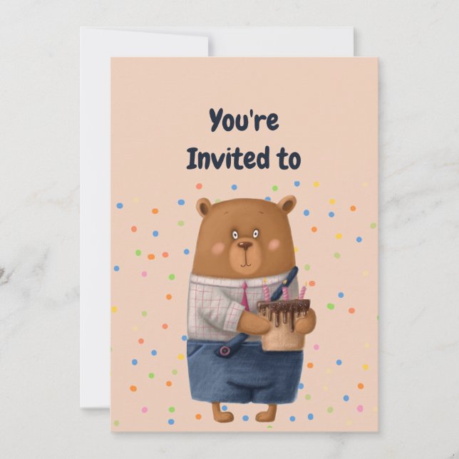 Invitation Custom Name Age Birthday Party Teddy Bear (Devant)