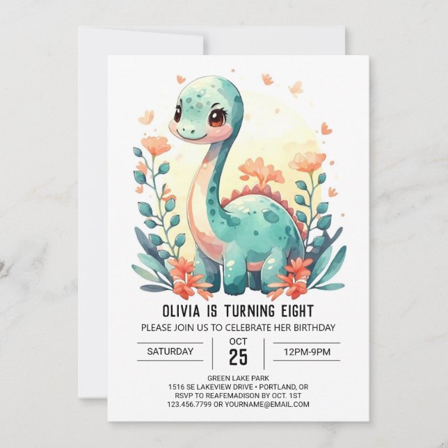 Invitation Custom Online Pastel Dinosaur Anniversaire (Devant)