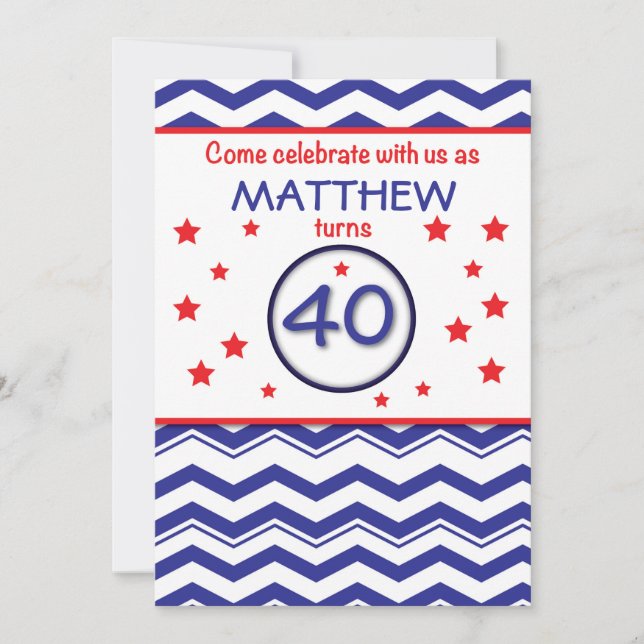 Invitation Custom, Personalized Name 40th Birthday (Front)