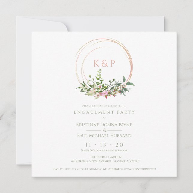 Invitation Custom Pink Elegant Garland Wreath Wedding Party (Devant)