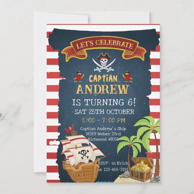 Invitation Custom Pirate Birthday Party Treasure Map for boy (Devant)
