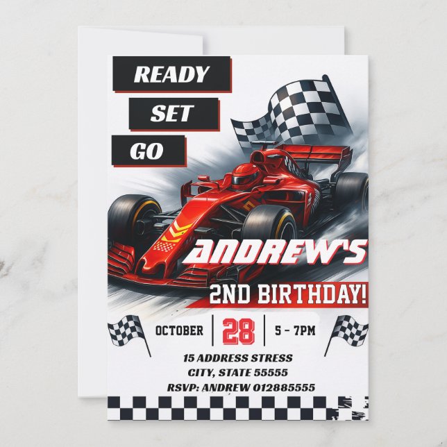 Invitation Custom Racing moderne voiture fête d'anniversaire (Devant)
