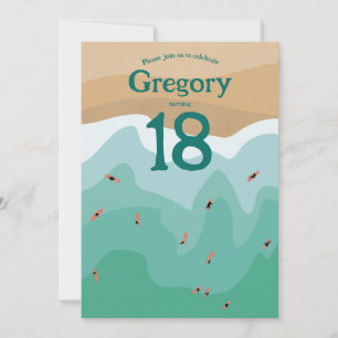 Invitation Custom Retro Surfing Ocean 18e anniversaire