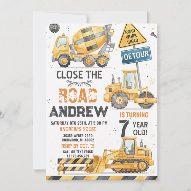Invitation Custom Simple Construction Crew Birthday Celebrate (Devant)