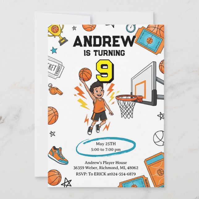 Invitation Custom Sport Basketball Birthday (Devant)
