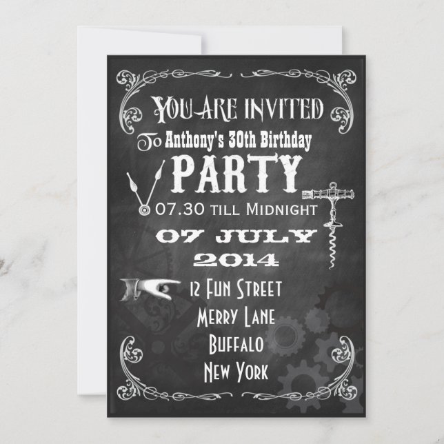 Invitation Custom Steampunk Chalkboard Anniversaire Invitatio (Devant)