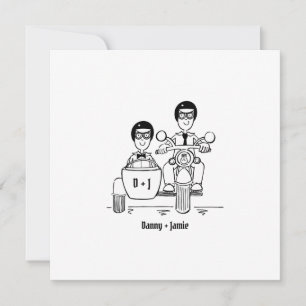 Invitation Custom Two Grooms Motorbike et Mariage Sidecar