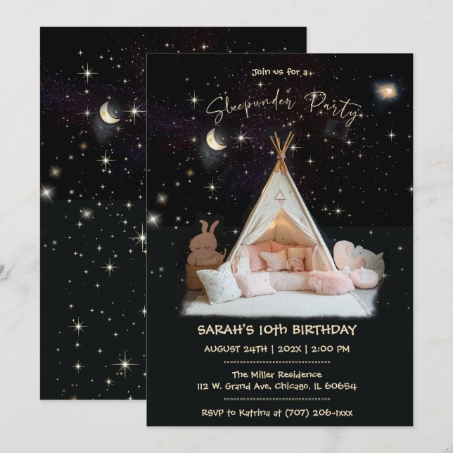 Invitation Custom Under the Stars Sleepunder Anniversaire (Devant / Derrière)