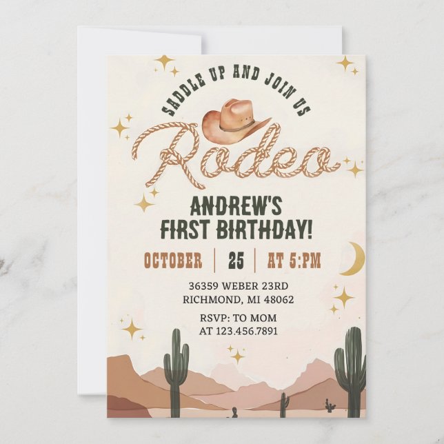 Invitation Custom Wild West Premier Rodéo Cowboy fête d'anniv (Devant)