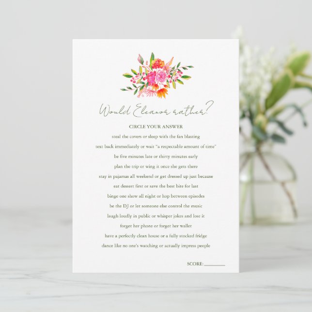 Invitation Custom Would She Rather Floral Shower Game (Debout devant)