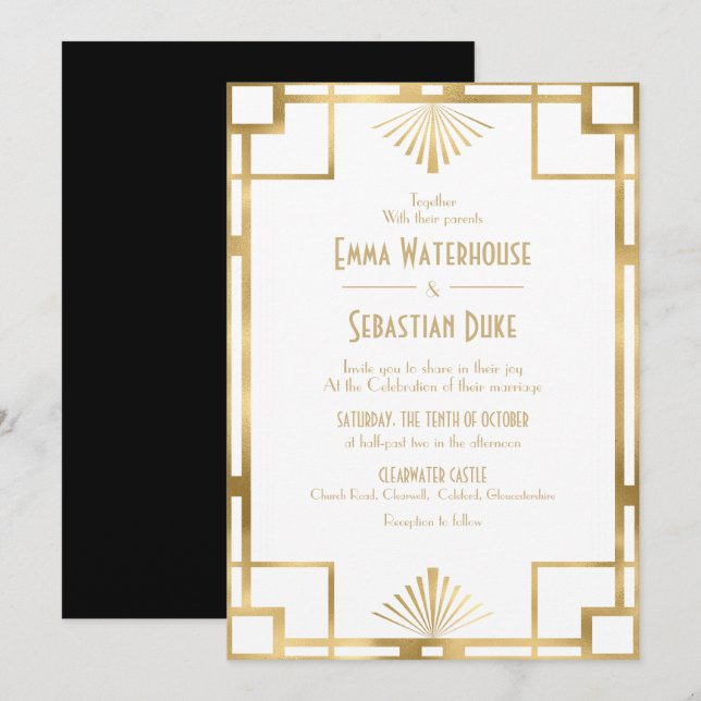 Invitation Customed  Great Gatsby Art Deco Wedding  (Devant / Derrière)