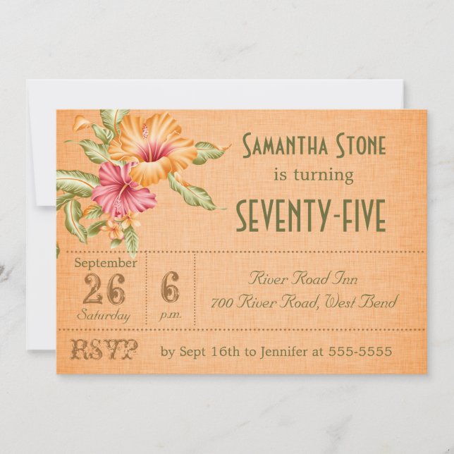 Invitation customisée florale de toile orange (Devant)