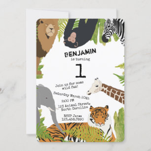 Invitation Customisée Mignonne Jungle Animaux Safari Enfants 