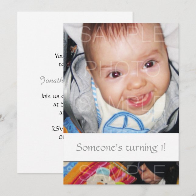 Invitation Customisez-le avec votre bébé photo Anniversaire I (Devant / Derrière)