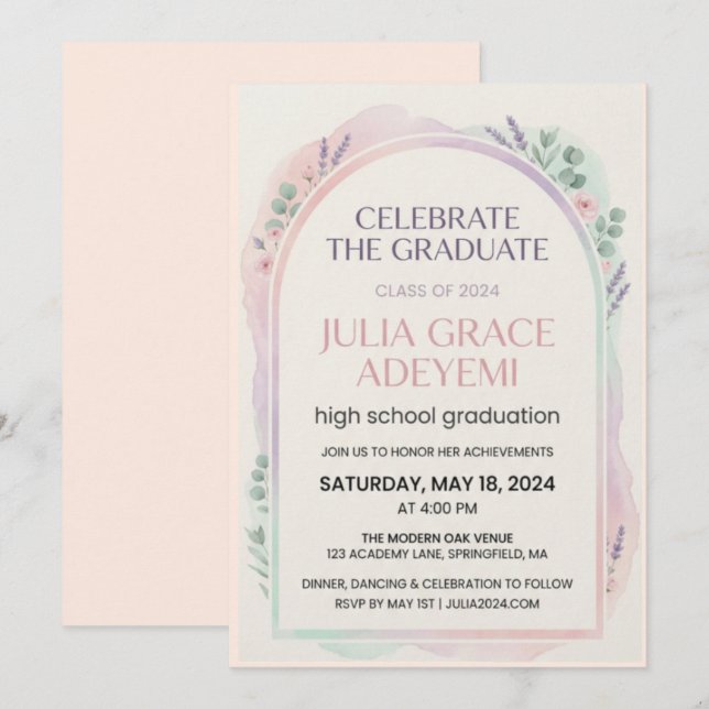 Invitation Customizable College Graduation Announcement Card (Devant / Derrière)