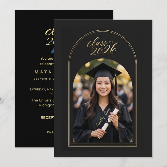 Invitation Customizable Graduate Celebration Invite | Elegant (Devant / Derrière)