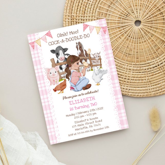 Invitation Cute 2e anniversaire Animaux de ferme Barnyard Enf (Créateur téléchargé)
