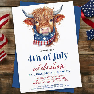 Invitation Cute 4 juillet Rouge Blanc Bleu Patriotique Vache