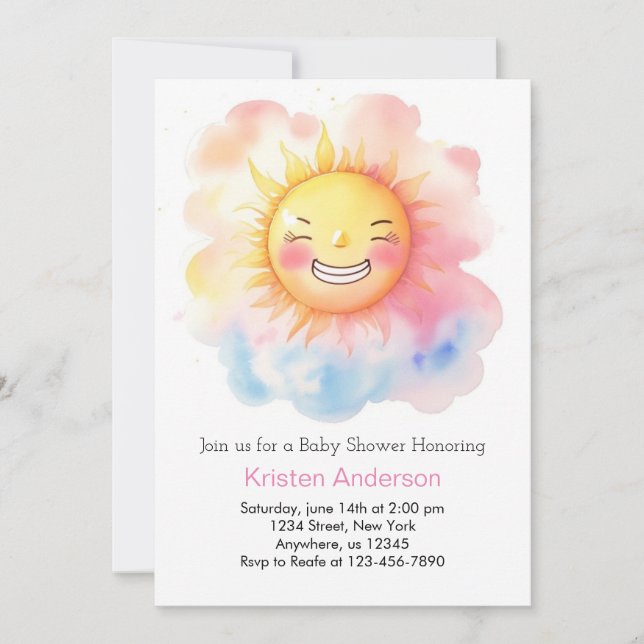 Invitation Cute A Little Ray of Sunshine Girl Baby shower (Devant)