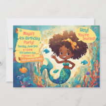 Cute Africaine Américaine Sirène Anniversaire Invi