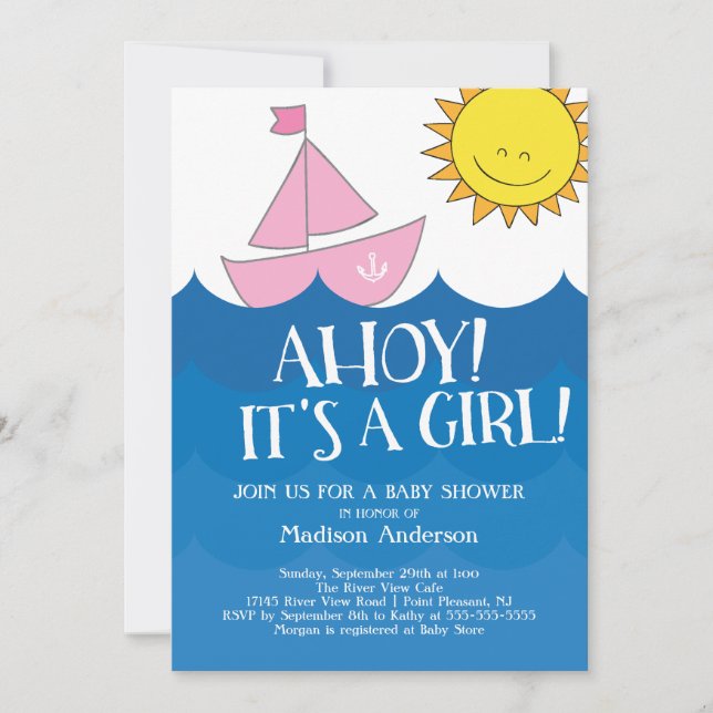 Invitation Cute Ahoy C'est une fille Nautique (Devant)