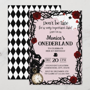 Invitation Cute Alice au pays des merveilles fille 1er annive
