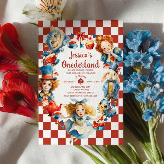 Invitation  Cute Alice in ONEDERLAND 1st Birthday Tea Party (Créateur téléchargé)