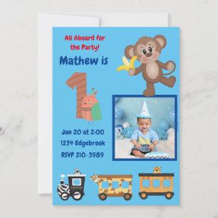 Invitation Cute All Aboard Jungle Thème 1er Anniversaire