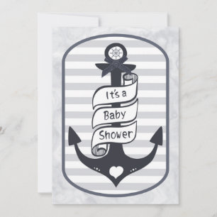 Invitation Cute Ancre nautique Bow et Baby shower à rayures