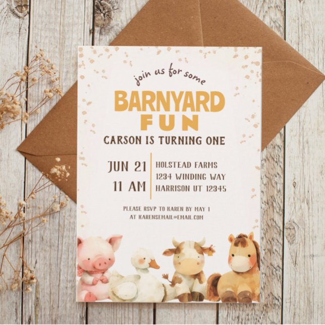 Invitation Cute animal de ferme Barnyard premier anniversaire (Créateur téléchargé)